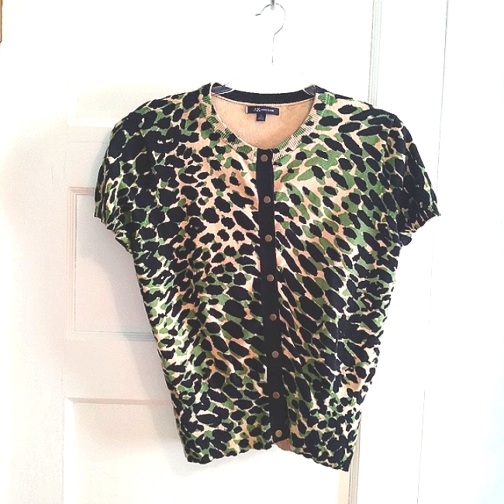 Vintage Anne Klein Leopard snap button short-sleeve cardigan - l
